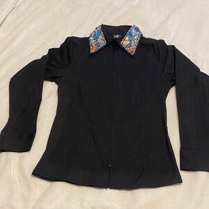 Royal Highness Embellished Black shirt with Colorful Beaded Collar